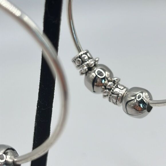 Silver-tone Shiny 6 Beads 2” Hoop Earrings - Picture 3 of 13